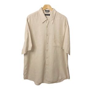 Nautica Mens XL Shirt Linen Tan Short Sleeve Button Up Vacation Travel Beach